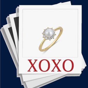 💕14 kt Gold Vermeil-ring with halo and freshwater pearl ring.